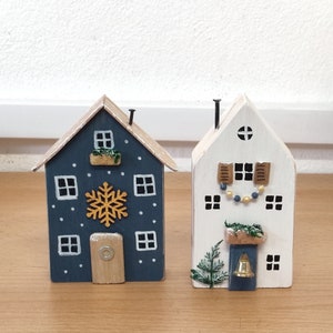 Wooden Houses. Holiday Decor. Miniature Village. Handmade Winter Cottage