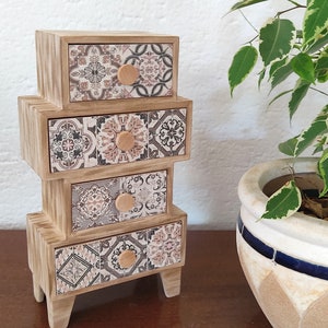 Tabletop Brown Grey Shades Wooden Chest Of Drawers. Mini Dresser. Desktop Organizer and Jewelry Cabinet. Makeup Container Box.