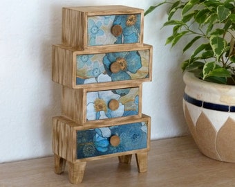 Tabletop Wooden Chest Of Drawers. Desktop Organizer Jewelry Cabinet. Mini Dresser. Makeup Container Box.