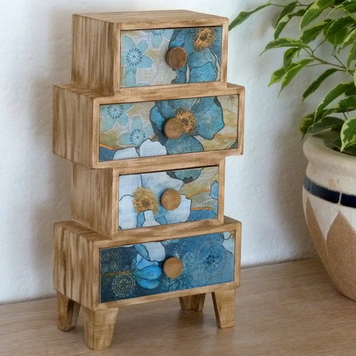 Mini Desktop Chest of Drawers. Drawers Box With Blue and Etsy