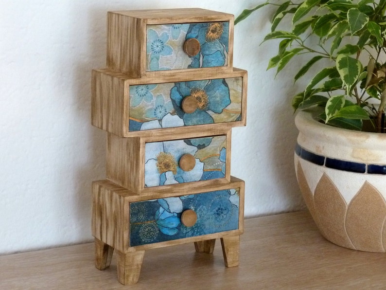 Tabletop Wooden Chest Of Drawers. Desktop Organizer Jewelry Cabinet. Mini Dresser. Makeup Container Box. image 1