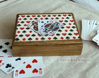 Vintage Look Playing Cards Decorated Box. Father's Day gift.  Memories Box. Gift For Him. Men's Wooden Jewelry Keepsake Box.