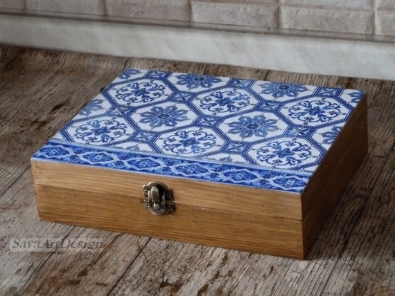 Wooden Spanish Decoration Tiles Tea Box Tea Storage Box Tea Etsy