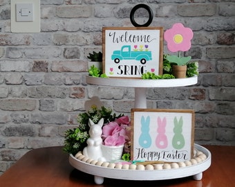 Easter Spring Tiered Tray Decor. Rabbit Sign. Farmhouse Home Decor. Mini Wooden Signs for Tier Tray and Shelves. Easter decor.