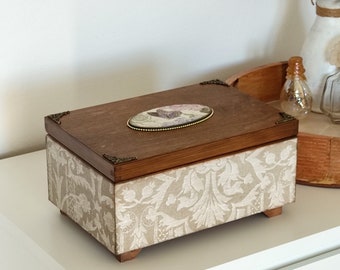 Wooden Jewelry Box with Compartments. Keepsake Wooden Box. Vintage Style Storage Box.