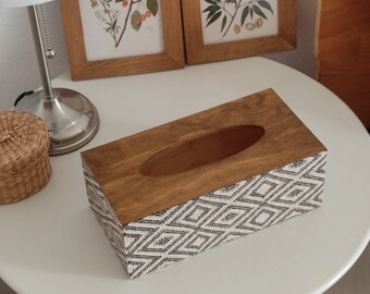 Rustic Wooden Tissue Box Cover. Ethnic Design. Orgenizer Dispenser Paper Holder Case Home Decor