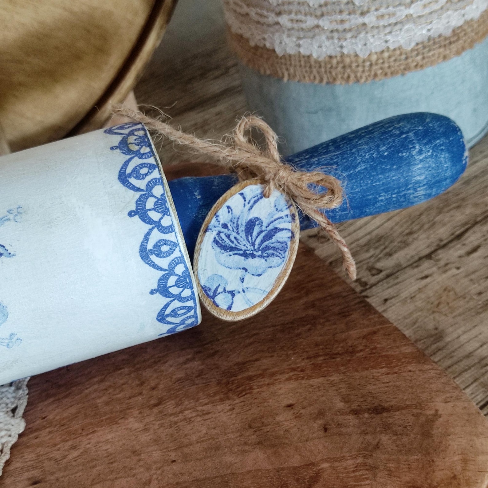 Blue White Cottage Rolling Pin French Country Kitchen Wall Decor ...