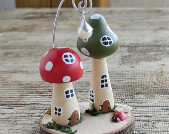 Handmade Mushroom Fairy House Set, Woodland Miniature Decor, Fairy Garden Gift