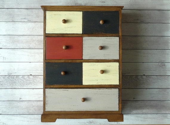 Tabletop Cabinet Wooden Mini Chest Of Drawers Cottage Rustic Etsy