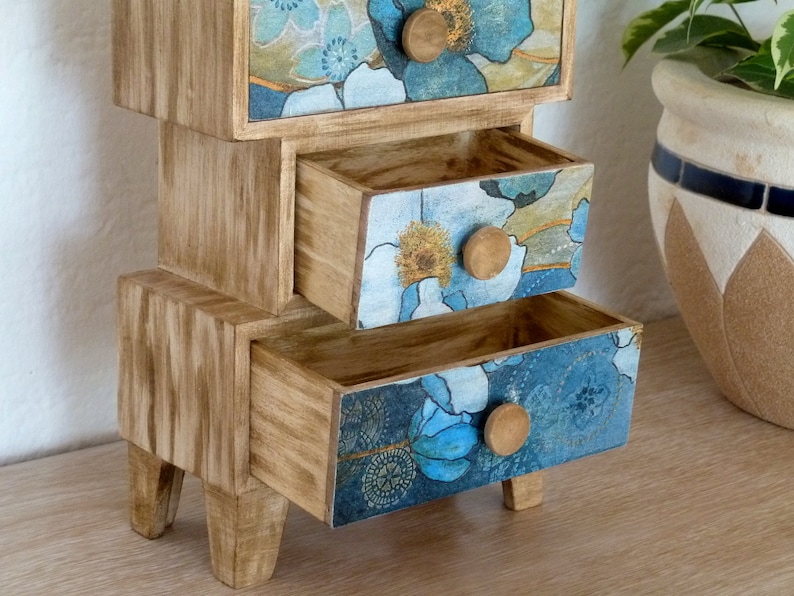 Tabletop Wooden Chest Of Drawers. Desktop Organizer Jewelry Cabinet. Mini Dresser. Makeup Container Box. image 4
