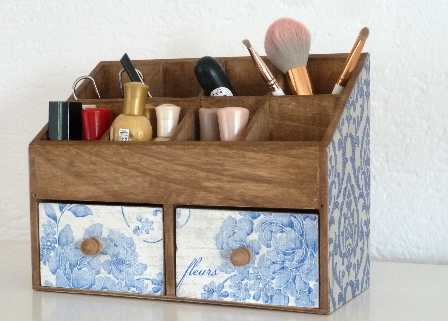 Wood Makeup Organizer Box, Handmade Makeup Organizer for Vanity