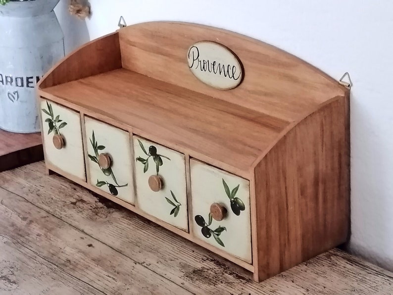 Rustic Kitchen Spices Storage. Wooden Box with Four Compartments. Vintage Style Jewelry Mini Furniture. imagem 2