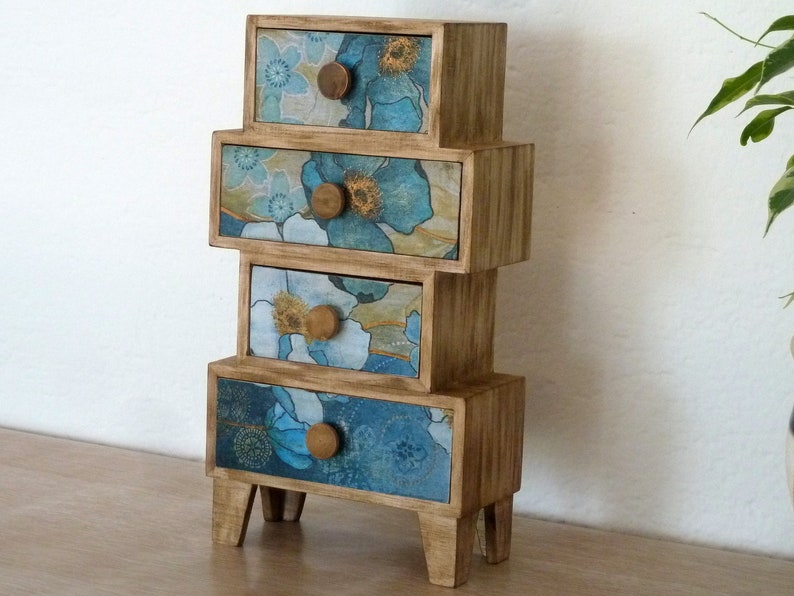 Tabletop Wooden Chest Of Drawers. Desktop Organizer Jewelry Cabinet. Mini Dresser. Makeup Container Box. image 2