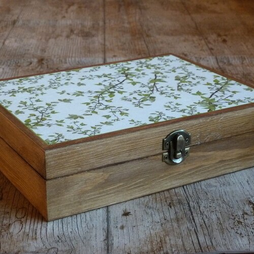 Wooden Tea Box. Green Leaves Decoration Tea Storage Box. Tea Etsy
