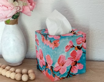 Wooden Tissue Box Cover Decorated With Flowers. Napkins Holder.