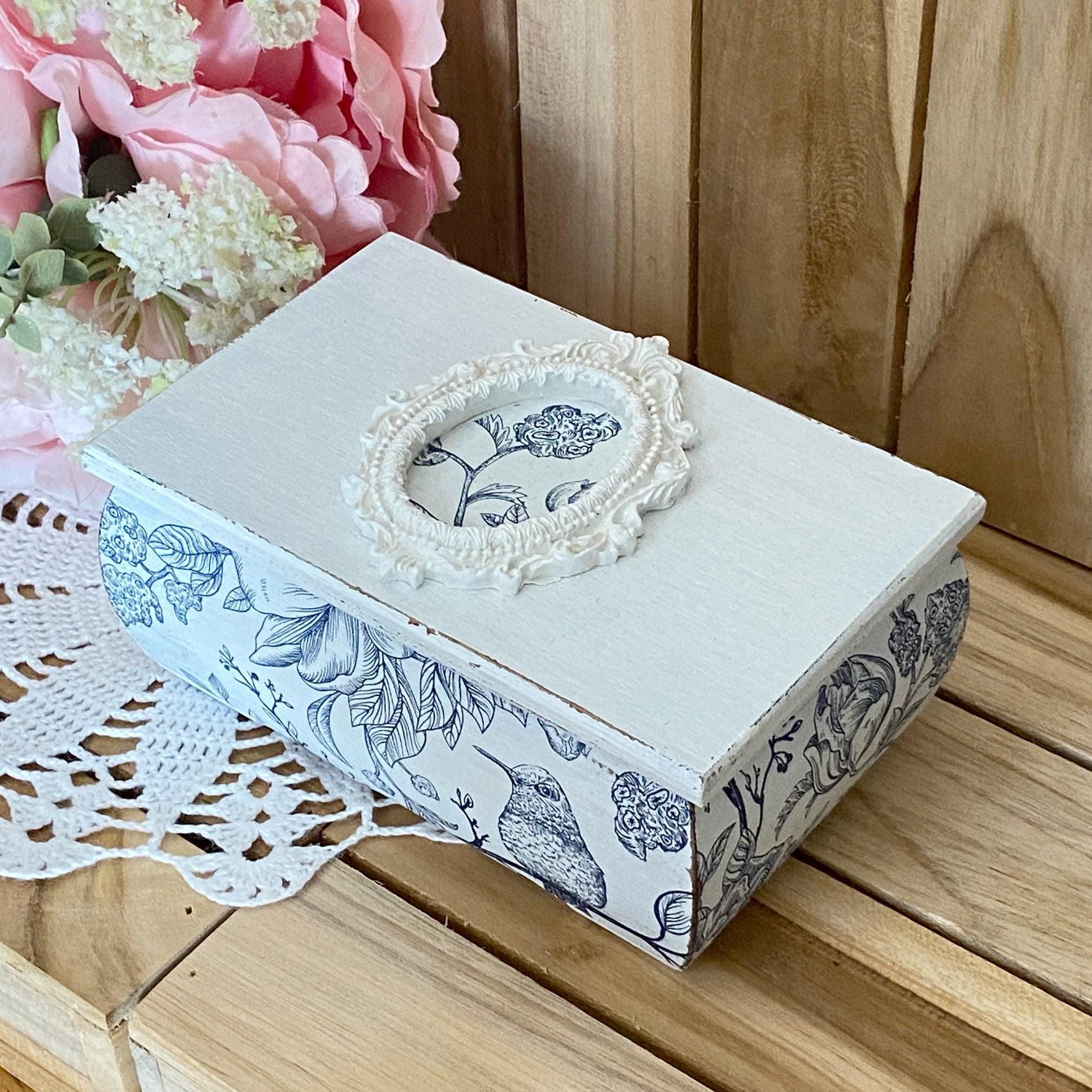 Hand Crafted Blue and White Floral Jewelry Box ~ wooden box ~ Bling & things Kim Amazon.com: EHERDM Ceramic Jewelry Box with Wood Lid Blue  main image 3