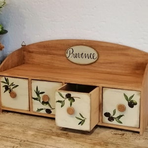Rustic Kitchen Spices Storage. Wooden Box with Four Compartments. Vintage Style Jewelry Mini Furniture. imagem 1