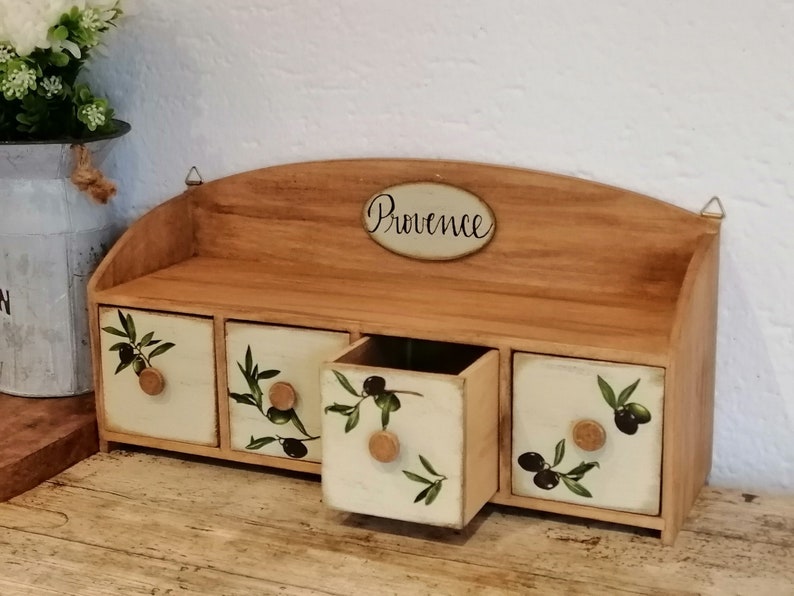 Rustic Kitchen Spices Storage. Wooden Box with Four Compartments. Vintage Style Jewelry Mini Furniture. imagem 1