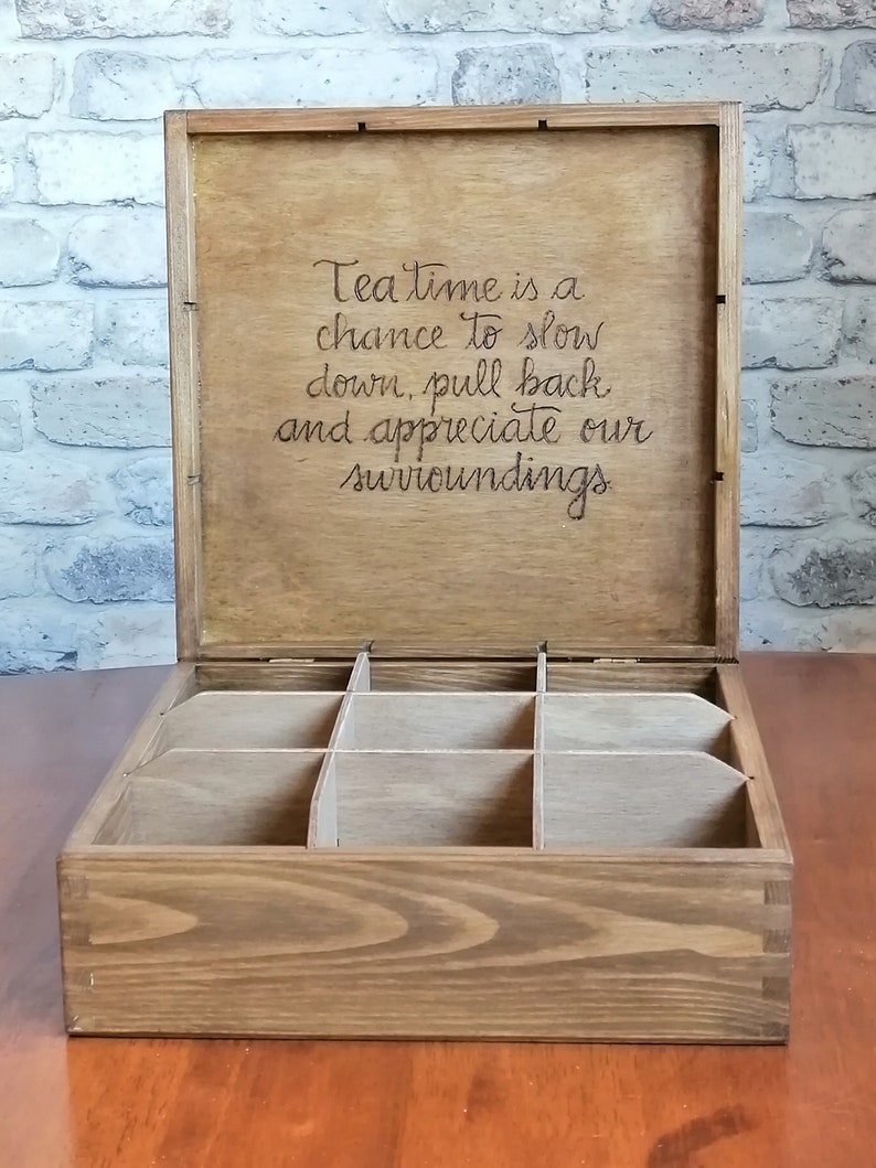 Wooden Tea Box and Optional Tray. Spanish Tiles Tea storage Box. Tea Bags Box. Jewelry Box. Wedding Christmas Gift. image 8