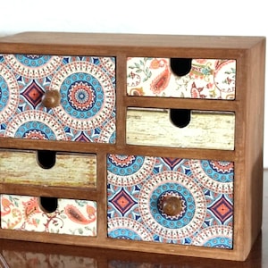 Mini Desktop Chest Of Drawers. Drawers Box With Multicolor Designs. Jewelry Organizer. Wooden Makeup Container Box.