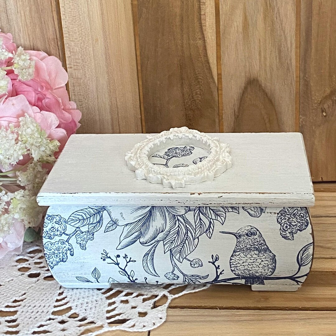 Hand Crafted Blue and White Floral Jewelry Box ~ wooden box ~ Bling & things Kim Amazon.com: EHERDM Ceramic Jewelry Box with Wood Lid Blue  main image 3