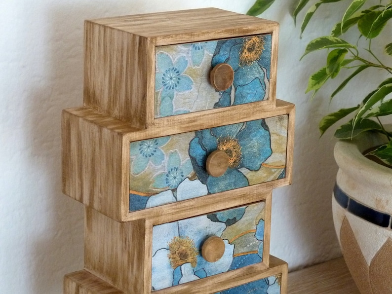 Tabletop Wooden Chest Of Drawers. Desktop Organizer Jewelry Cabinet. Mini Dresser. Makeup Container Box. image 3