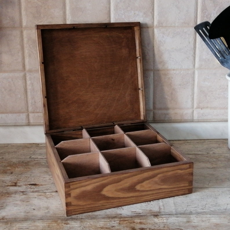 Caja de té de madera. Decoración de hogar rustico. Caja de joyeria. imagen 7