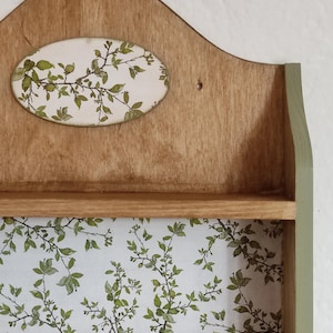 Cottagecore Spice Rack, Wooden Kitchen Shelf Organizer, Green Botanical Farmhouse Decor image 6