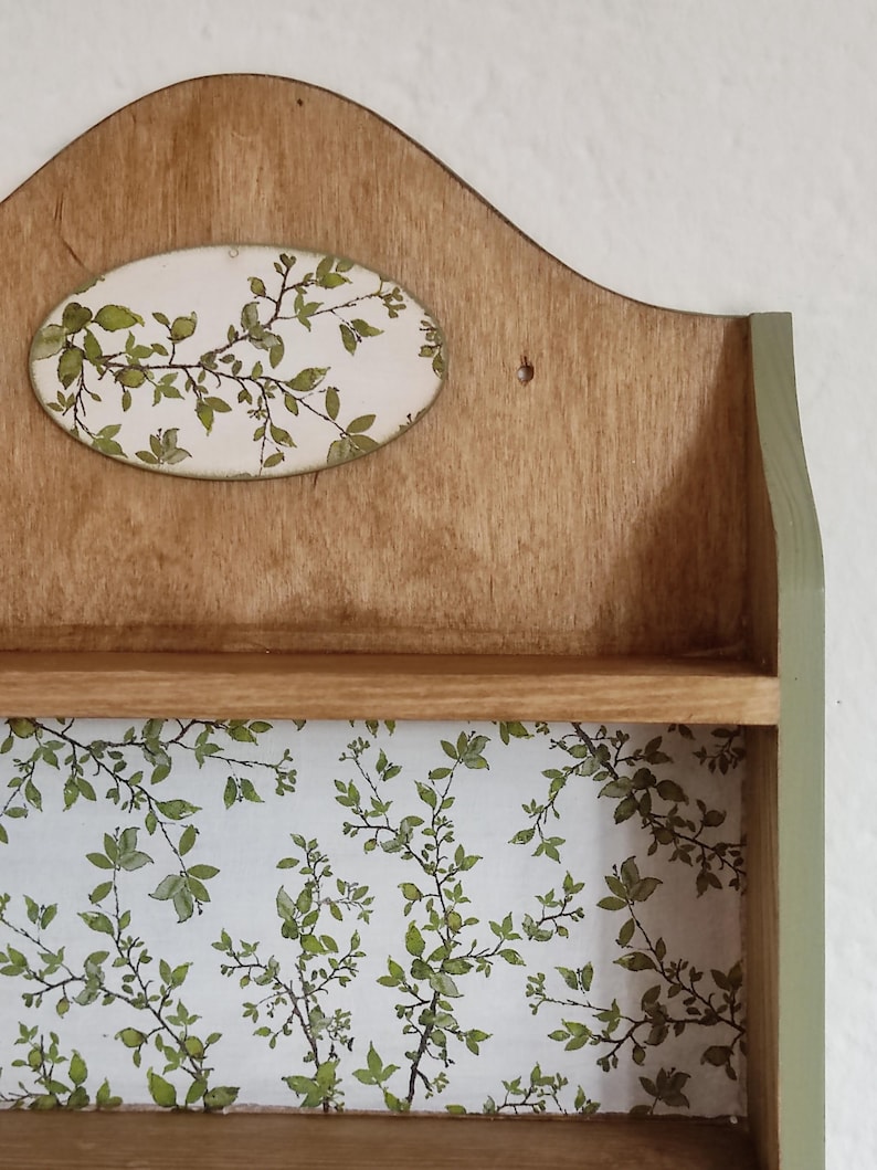 Cottagecore Spice Rack, Wooden Kitchen Shelf Organizer, Green Botanical Farmhouse Decor image 6