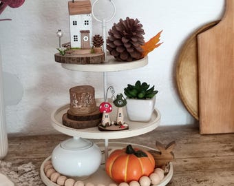 White Wooden Tiered Tray, Farmhouse Coffee Bar, Rustic Holiday Centerpiece, Kitchen Decor