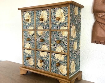 William Morris Pimpernel Mini Dresser, 9 Drawer Wooden Jewelry Organizer, Walnut Cabinet