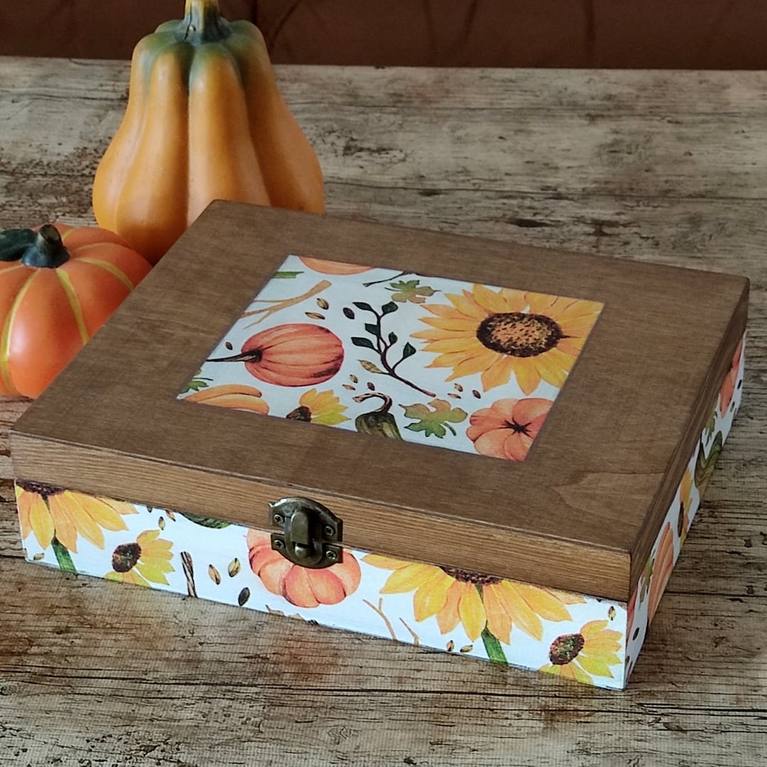 Wooden Tea Box With Nine Compartments. Autumn Fall Decor. Sunflower Tea ...