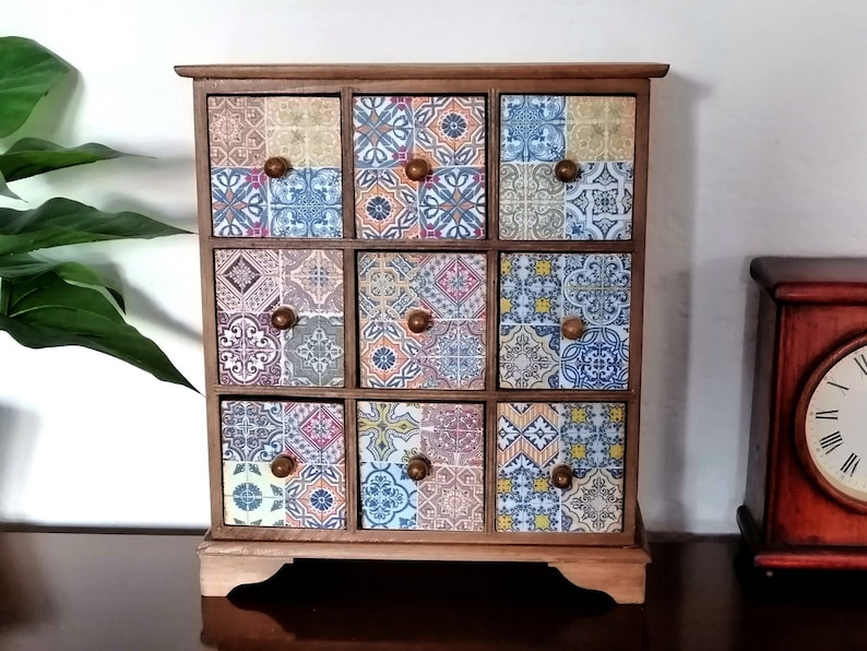 Tabletop With 9 Drawers. Mini Chest of Drawers. Wooden Etsy