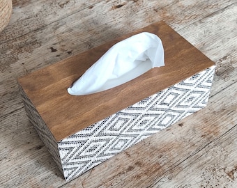 Wooden Tissue Box Cover, Ethnic Pattern Decor, Bathroom & Home Accent