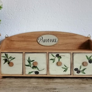 Rustic Kitchen Spices Storage. Wooden Box with Four Compartments. Vintage Style Jewelry Mini Furniture. imagem 3