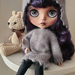 Crochet hat and dress for Blythe doll | Handmade doll hat and dress | Blythe knitwear set | Hand-Knitted miniature set | For 1/6 scale doll