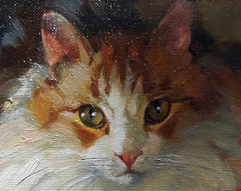 Custom pet portrait, Custom cat portrait, Oil painting canvas art original, Fluffy beige cat lover art gift Birthday