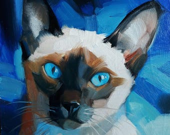 Original cat painting 8x6 in oil on canvas Brown marble cat portrait to order from photo Custom pet portrait Cat lover gift