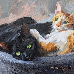Peinture à l'huile de portrait d'animal familier personnalisé original, cadre de peinture de chat personnalisé, portrait d'animal de la photo, toile de peintures à l'huile de deux chats