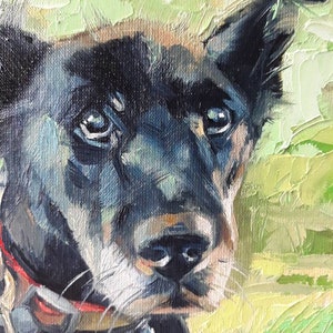 Custom pet portrait, Black dog in green custom painting, Dog portrait to order, Customized art dog, Dog lovers memorial gift for owners image 9