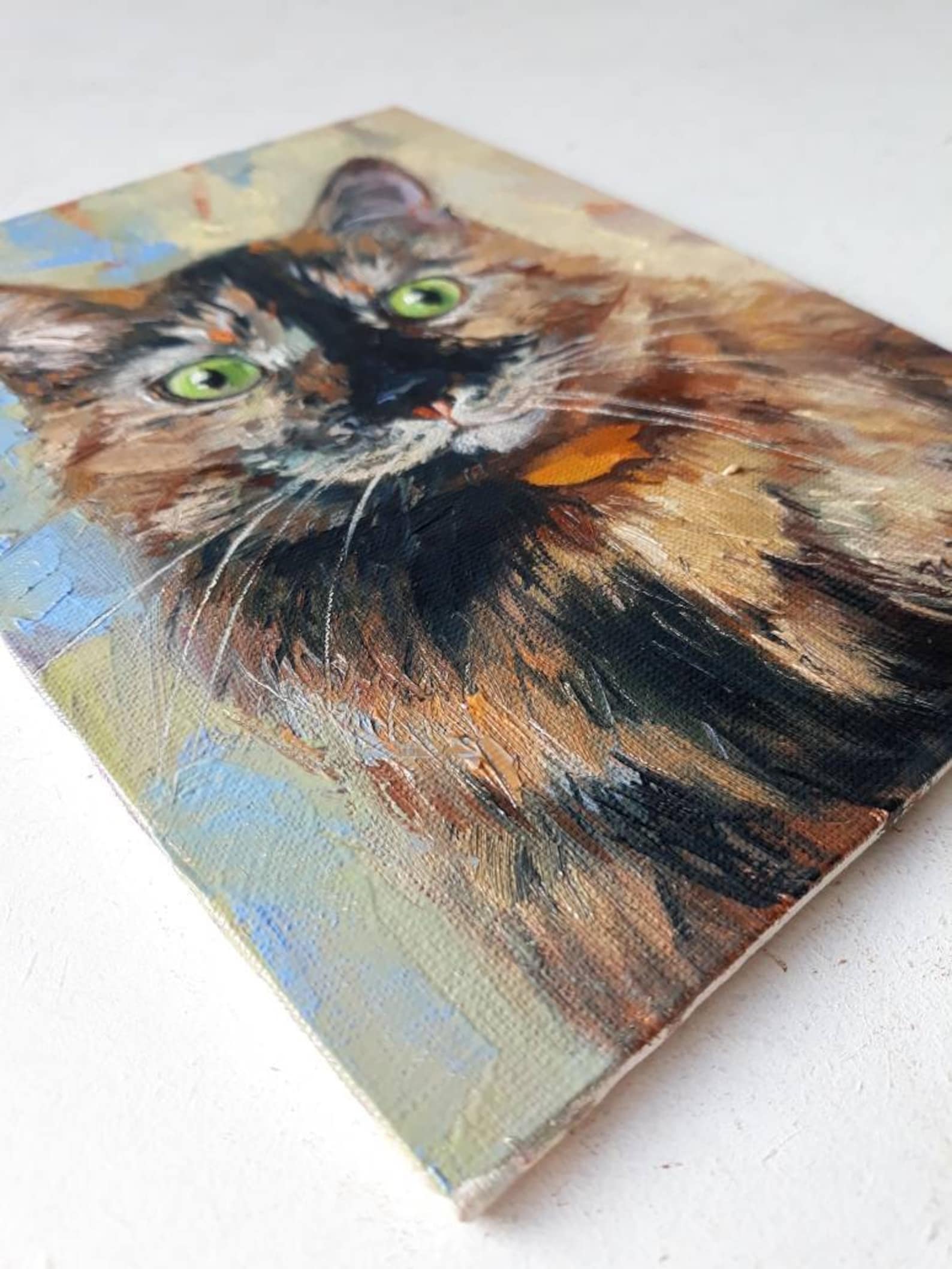 Brown marble cat portrait to order from photo Custom pet Etsy
