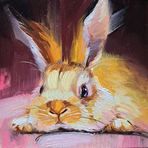 Peinture d&#39;art lapin Coniglio arte incorniciata, olio di miniatura pittura originale 4x4 pollici, regalo Girl Baby shower