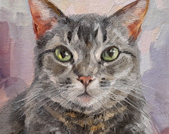 かわいい猫の絵画肖像画オリジナルキャンバス油絵カスタムペット肖像画
