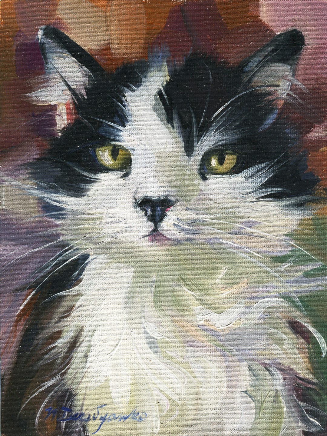Custom Pet Portrait 8x6, Tuxedo Cat Painting Oil Painted Original ...