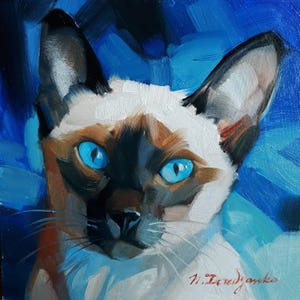 Portrait de chat siamois peinture à l’huile encadré art original Portrait d’animal de compagnie personnalisé dans l’illustration de cadre pour commander la perte d’animal de compagnie Cadeau amoureux du chat Pour les propriétaires