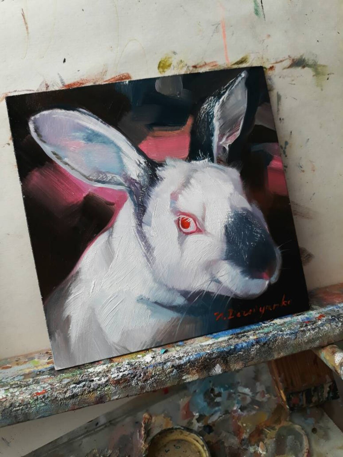 Rabbit Red Eyes Art Miniatures 6x6 in Frame Rabbit Oil - Etsy