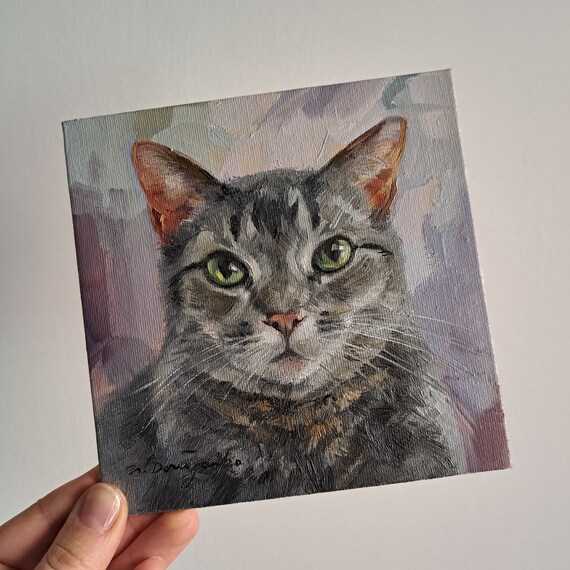 かわいい猫の絵画肖像画オリジナルキャンバス油絵カスタムペット肖像画