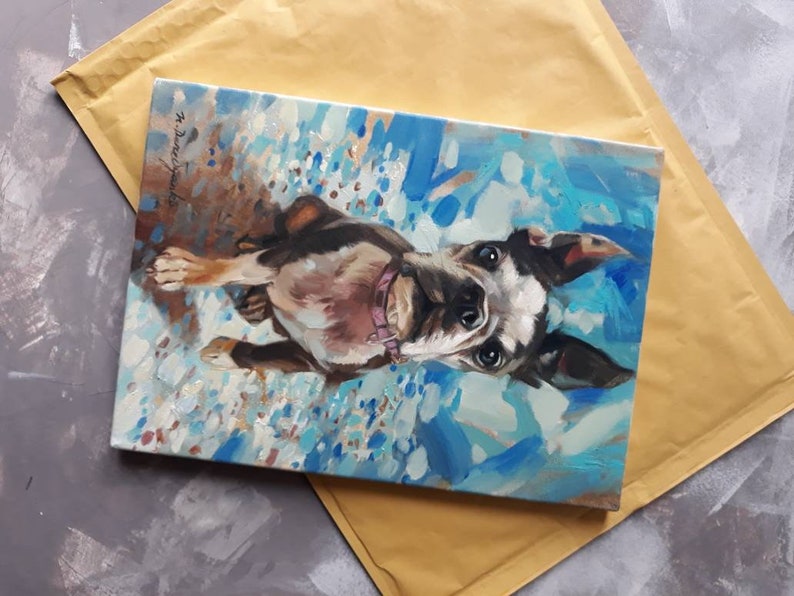 Custom pet portrait, Custom dog portrait original painting on canvas, Dog painting memorial personalized art gift for dog lovers owners zdjęcie 9