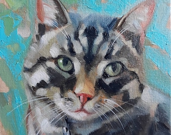 Portrait animalier personnalisé, portrait de chat sur mesure d’après photo peinture originale sur toile sur commande, cadeau pour animaux de compagnie Memorial pour les propriétaires de chat rayé les amoureux