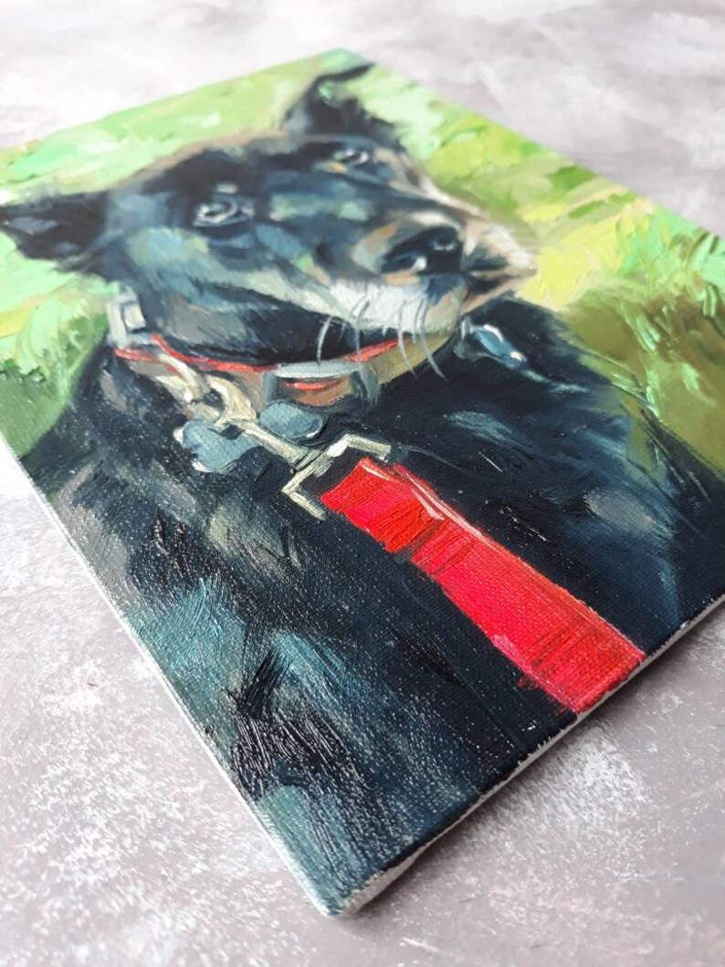 Custom pet portrait, Black dog in green custom painting, Dog portrait to order, Customized art dog, Dog lovers memorial gift for owners image 7